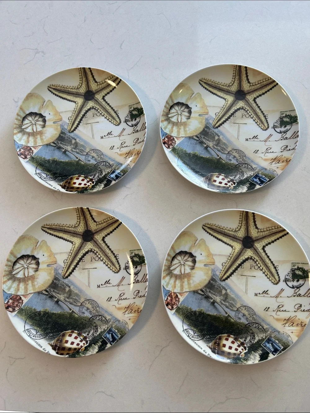 Pottery Barn-Coastal Curiosity Plate Featuring Postcard Design